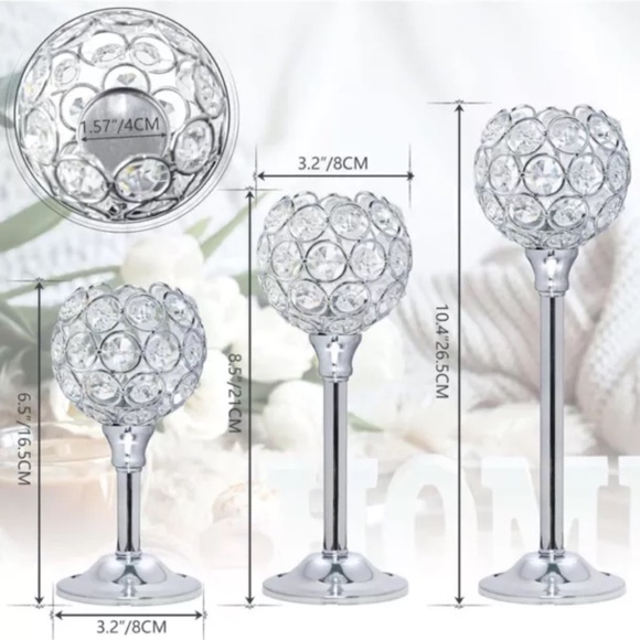 Crystal Metal tealight Bling Bowl candle holders 3 Piece - Picture 2 of 6